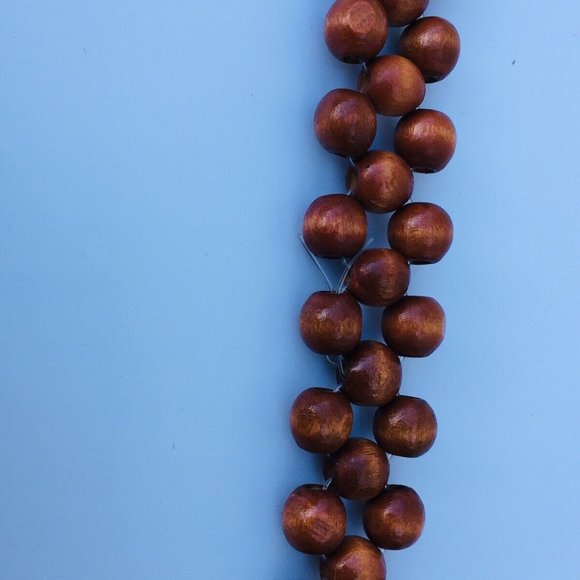 Vintage Hand Made Brown Wood Beaded Evening Shoulder Handbag Long Strap Bag - Picture 12 of 12